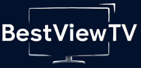 Logo of BestView TV with a television icon on a black background